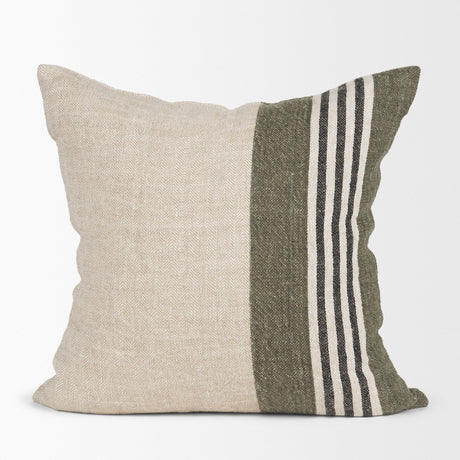 Hunter 20x20 Square Oatmeal w/ Green Stripe Decorative Pillow Cover from Mercana - Luna Furniture