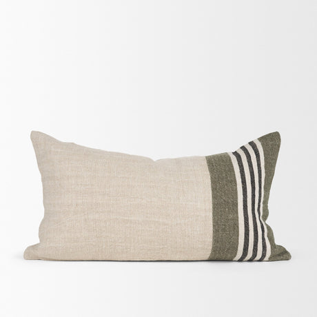 Hunter 14x26 Lumbar Oatmeal w/ Green Stripe Decorative Pillow Cover from Mercana - Luna Furniture