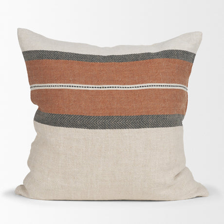 Mason 22x22 Square Cream w/ Orange Stripe Decorative Pillow Cover from Mercana - Luna Furniture