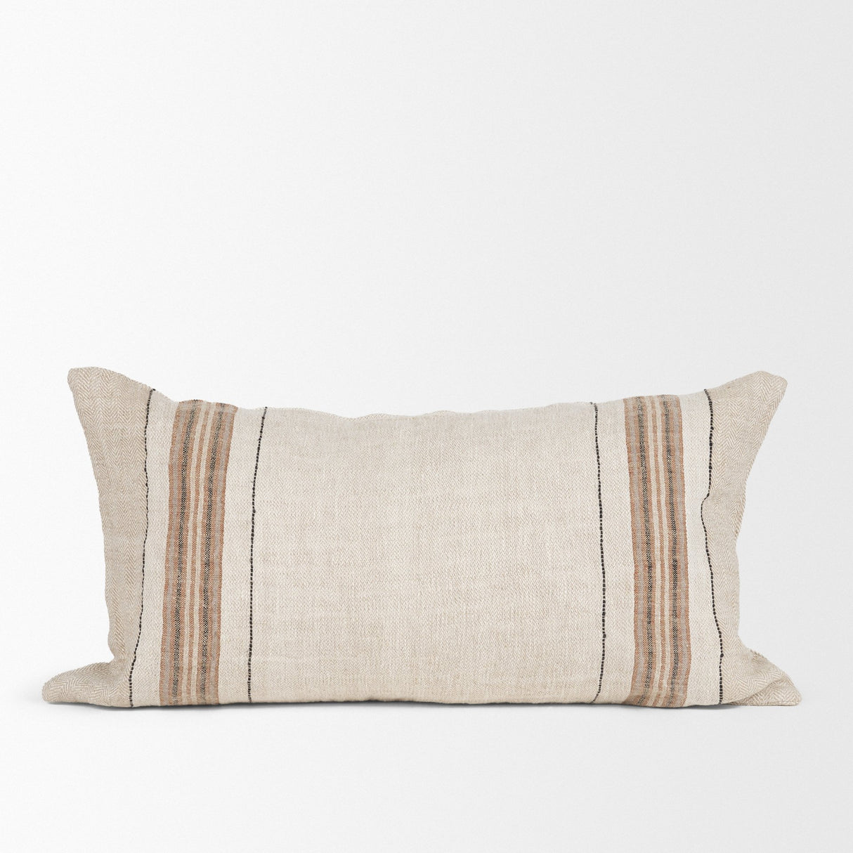 Maeve 14x26 Lumbar Natural Linen w/ Orange Stripes Decorative Pillow Cover from Mercana - Luna Furniture