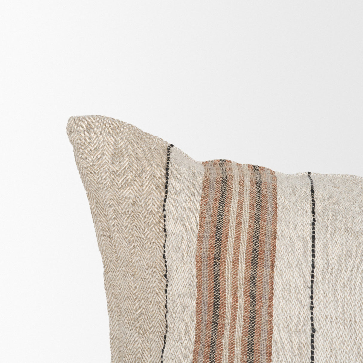 Maeve 14x26 Lumbar Natural Linen w/ Orange Stripes Decorative Pillow Cover from Mercana - Luna Furniture
