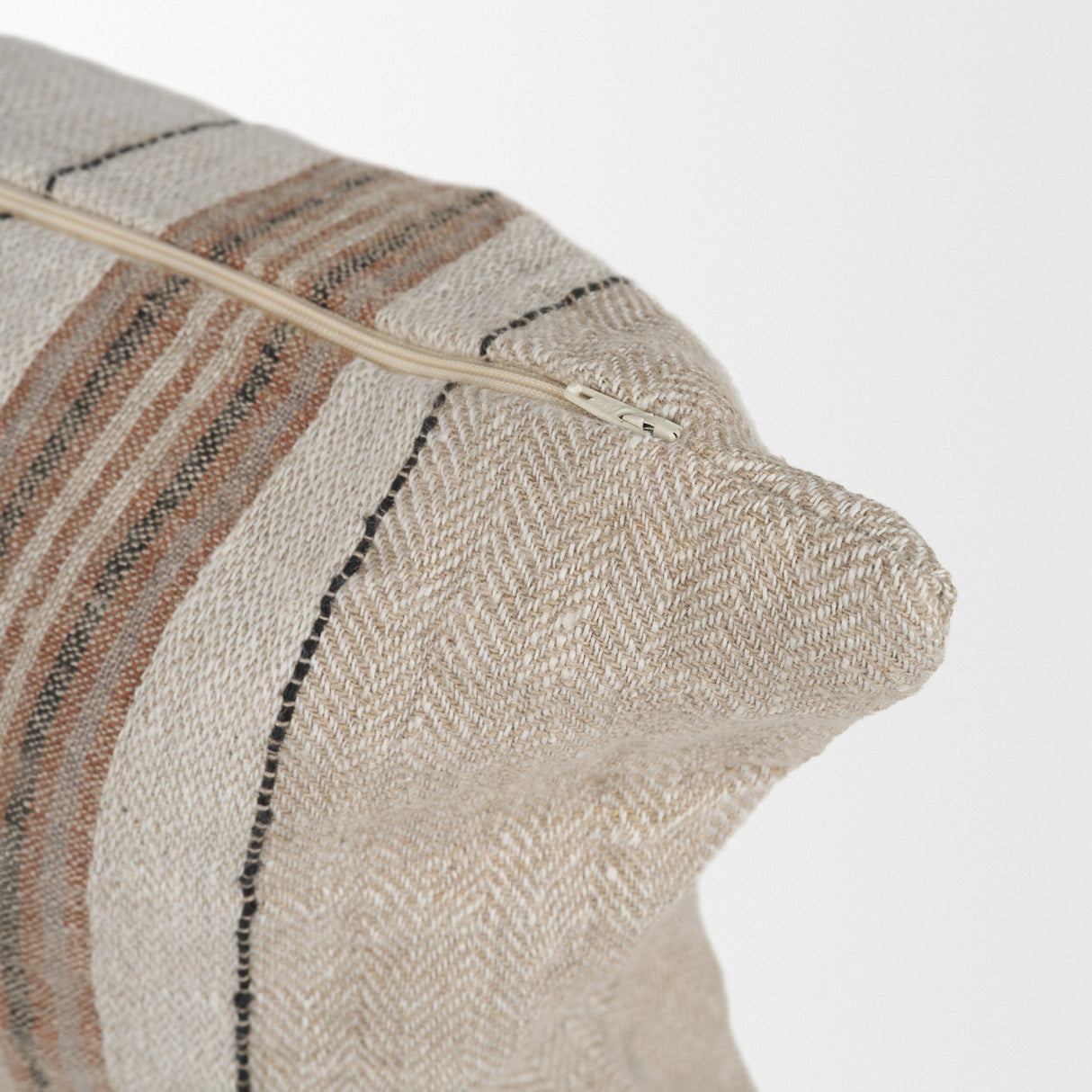 Maeve 14x26 Lumbar Natural Linen w/ Orange Stripes Decorative Pillow Cover from Mercana - Luna Furniture