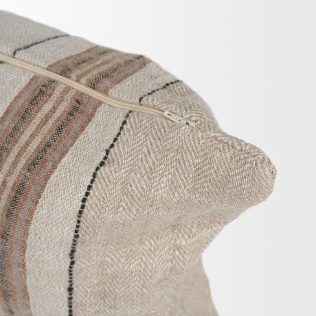 Maeve 14x26 Lumbar Natural Linen w/ Orange Stripes Decorative Pillow Cover from Mercana - Luna Furniture