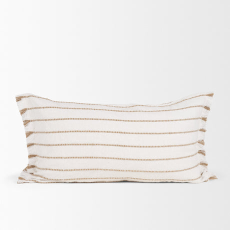 Willow 14x26 Lumbar Cream w/ Camel Stripes Decorative Pillow Cover from Mercana - Luna Furniture