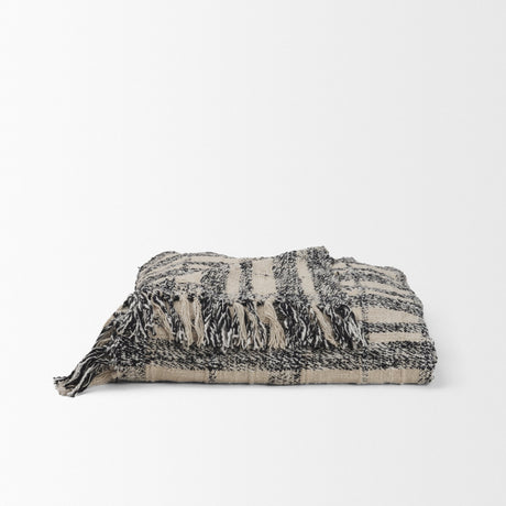 Pendle Cream w/ Woven Black Plaid Pattern Cotton Throw Blanket from Mercana - Luna Furniture