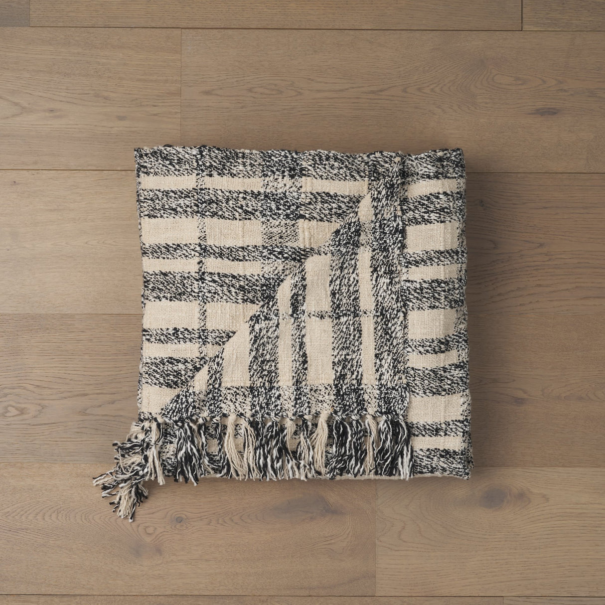 Pendle Cream w/ Woven Black Plaid Pattern Cotton Throw Blanket from Mercana - Luna Furniture