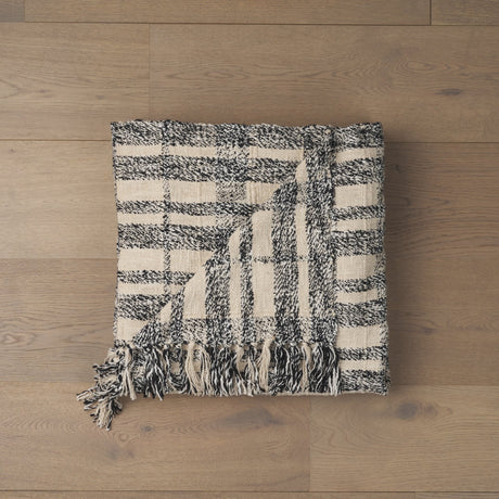 Pendle Cream w/ Woven Black Plaid Pattern Cotton Throw Blanket from Mercana - Luna Furniture