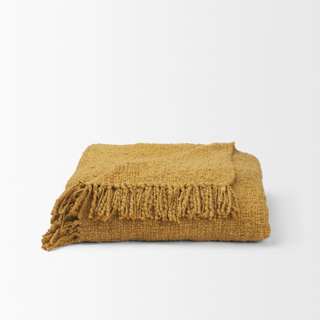 Kambal Mustard Woven Cotton Throw Blanket from Mercana - Luna Furniture