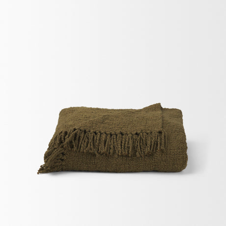 Kambal Dark Olive Green Woven Cotton Throw Blanket from Mercana - Luna Furniture
