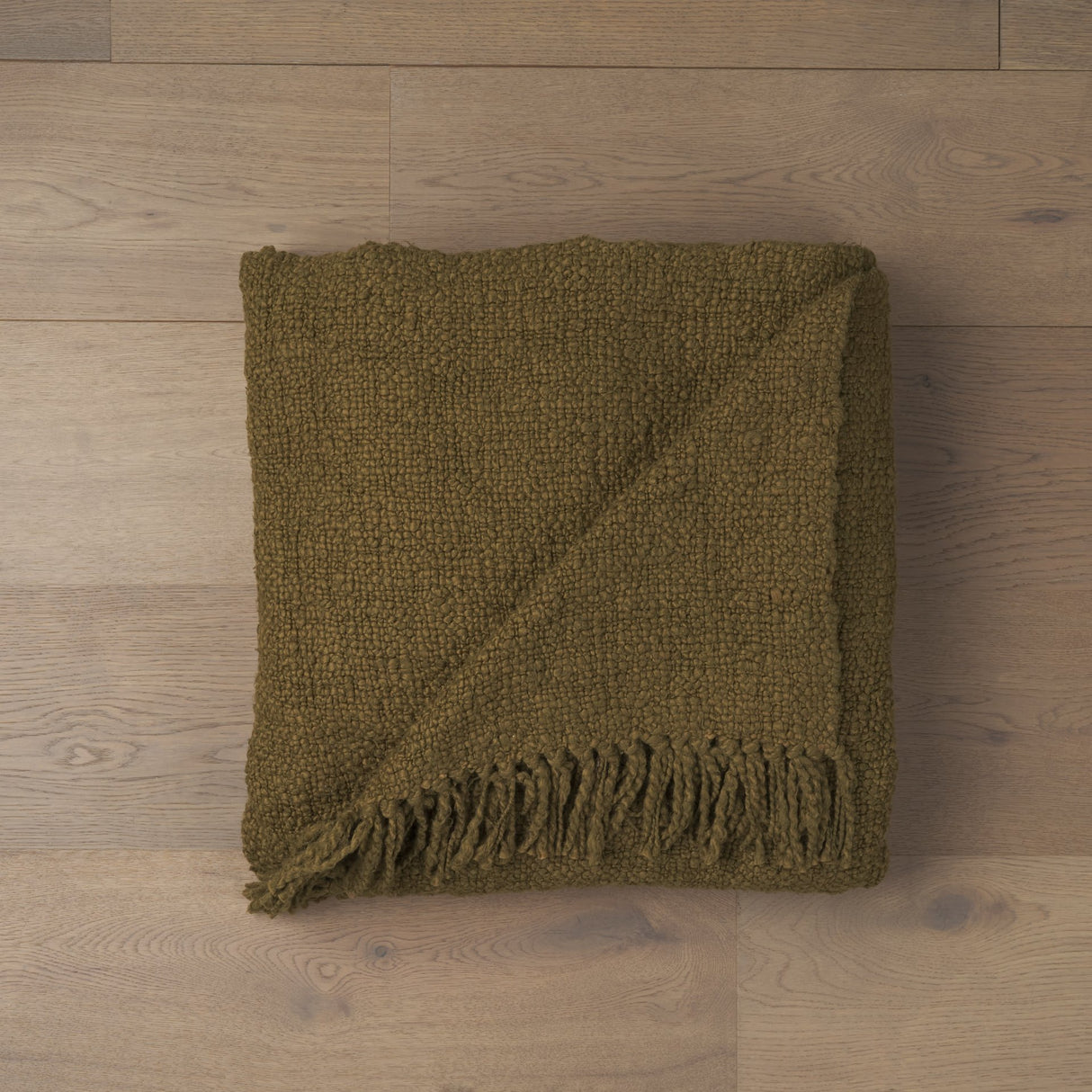 Kambal Dark Olive Green Woven Cotton Throw Blanket from Mercana - Luna Furniture