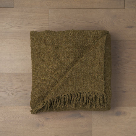 Kambal Dark Olive Green Woven Cotton Throw Blanket from Mercana - Luna Furniture