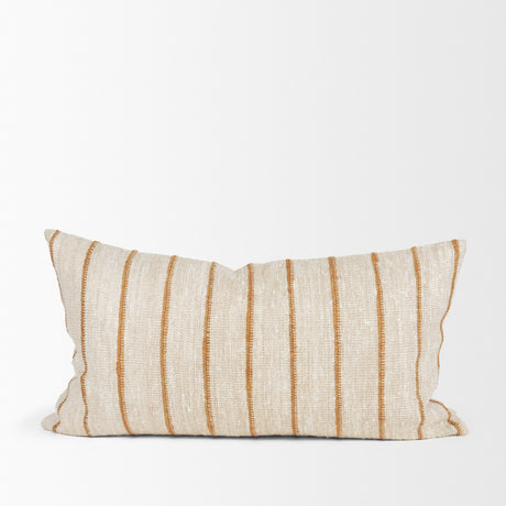 Merrick 14x26 Lumbar Natural Beige w/ Orange Stripes Decorative Pillow from Mercana - Luna Furniture