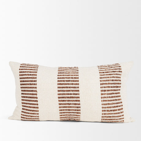 Levon 14x26 Lumbar Plush Cream w/ Orange Dashed Stripes Decorative Pillow Cover from Mercana - Luna Furniture