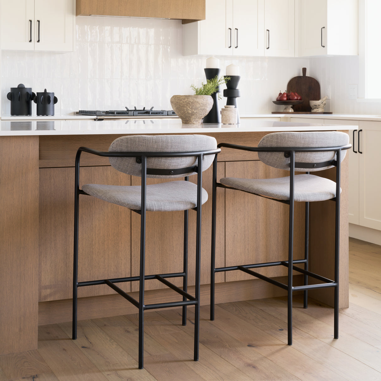 Parker Gray Fabric Seat Black Metal Counter Stool from Mercana - Luna Furniture