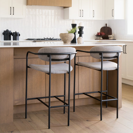 Parker Gray Fabric Seat Black Metal Counter Stool from Mercana - Luna Furniture