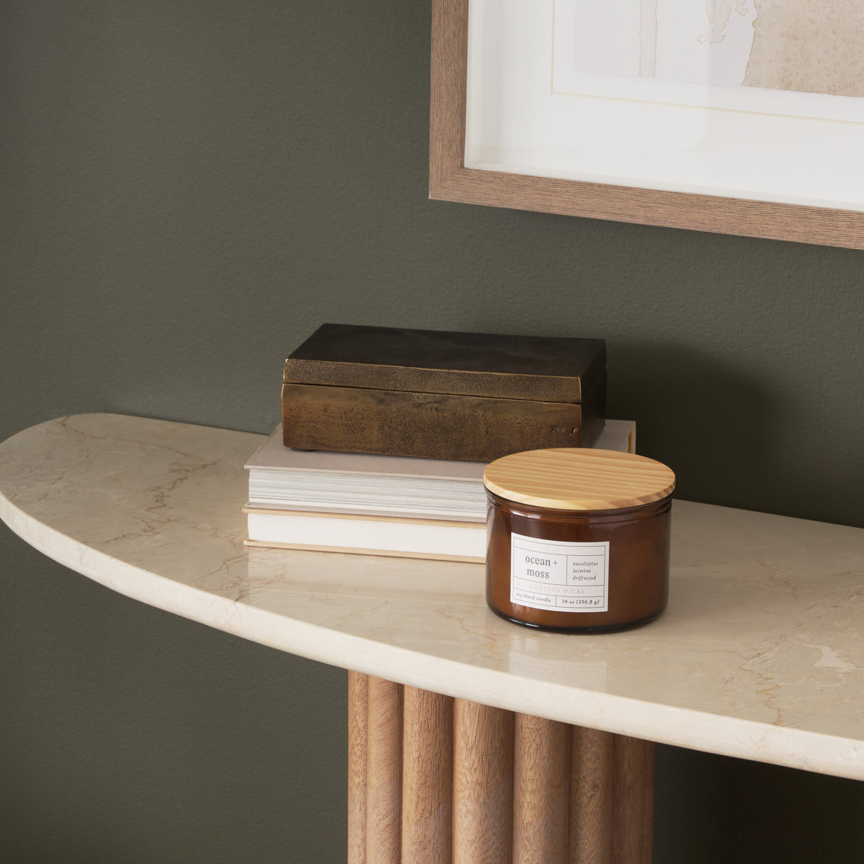 Marbrello Botticino Marble Top Light Brown Fluted Wood Half Moon Console Table from Mercana - Luna Furniture