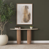 Marbrello Botticino Marble Top Light Brown Fluted Wood Half Moon Console Table from Mercana - Luna Furniture