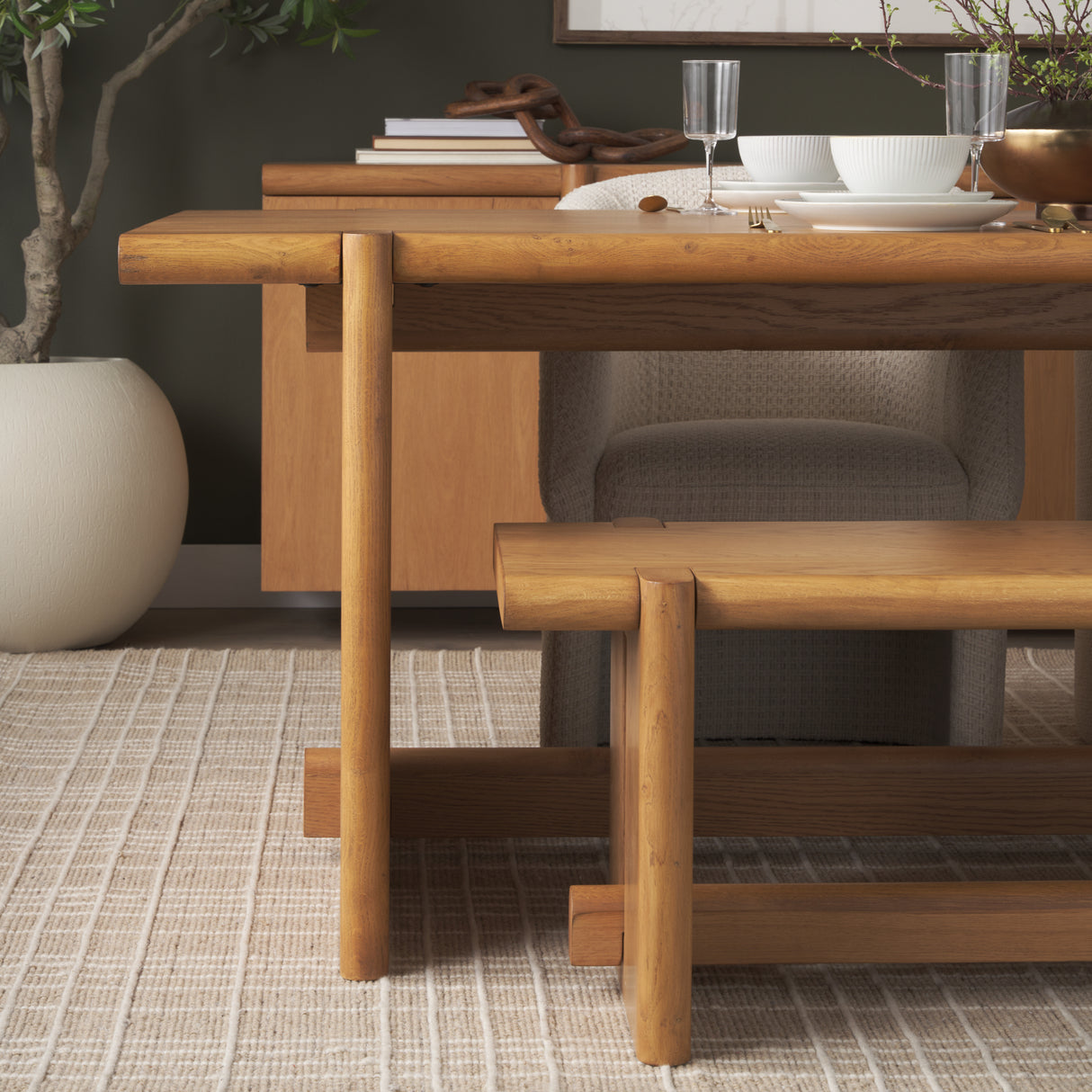 Rowan Light Brown Oak Wood Bench from Mercana - Luna Furniture