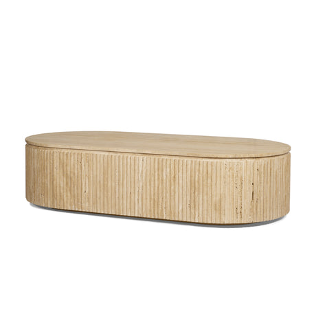 Elara Ribbed Oblong Travertine Coffee Table from Mercana - Luna Furniture