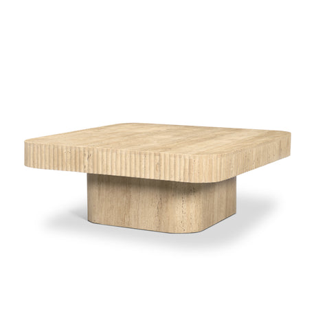 Tavora Ribbed Square Travertine Coffee Table from Mercana - Luna Furniture