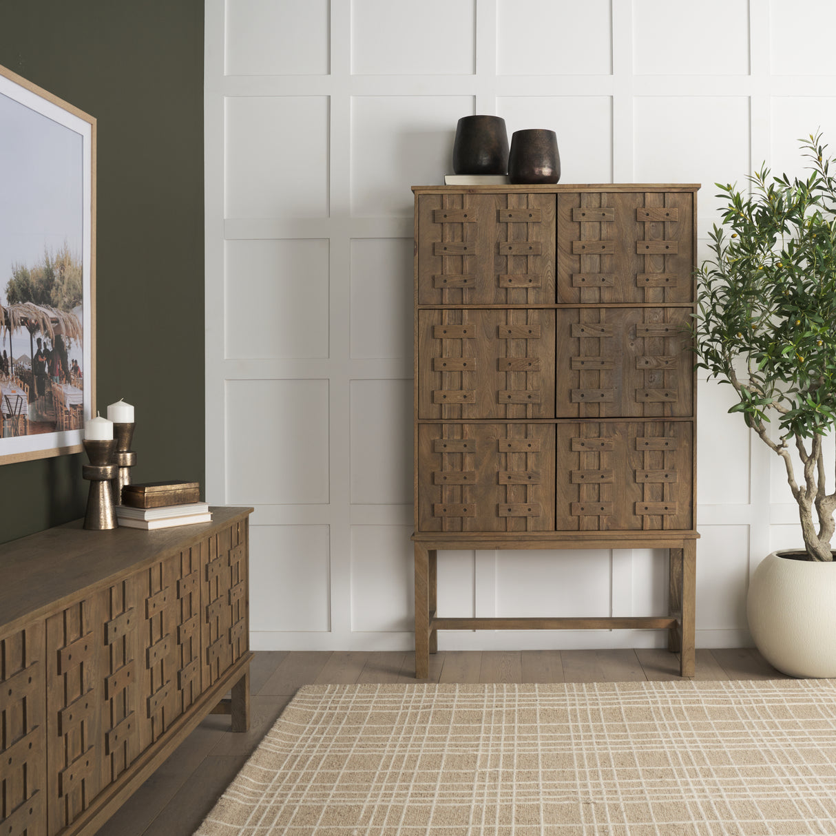 Truss Cool Brown Wood 6 Door Tall Cabinet from Mercana - Luna Furniture