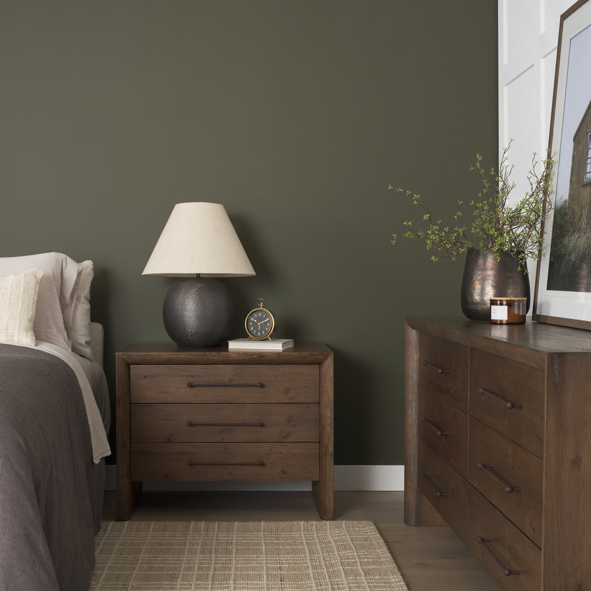 Belford 3-Drawer Dark Brown Oak Wood Closed Nightstand from Mercana - Luna Furniture