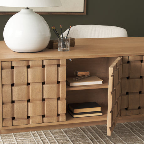 Trellyn Light Brown Solid Wood Carved Woven Desk from Mercana - Luna Furniture