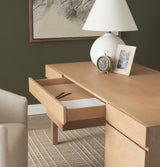 Trellyn Light Brown Solid Wood Carved Woven Desk from Mercana - Luna Furniture