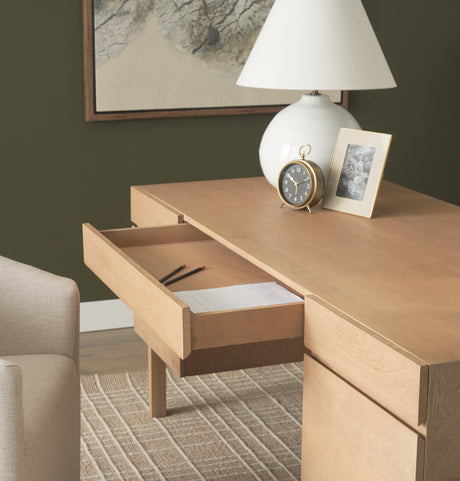 Trellyn Light Brown Solid Wood Carved Woven Desk from Mercana - Luna Furniture