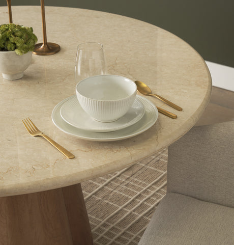 Marilyn 48" Botticino Marble W/ Light Brown Wood Base Dining Table from Mercana - Luna Furniture