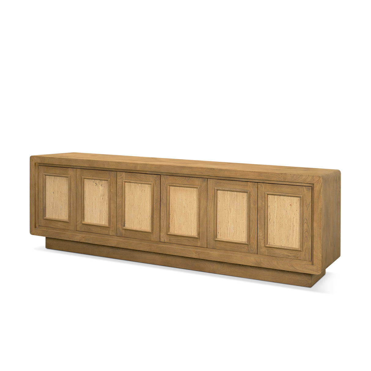 Valterra Light Brown Wood w/ Travertine 6 Door Media Console from Mercana - Luna Furniture