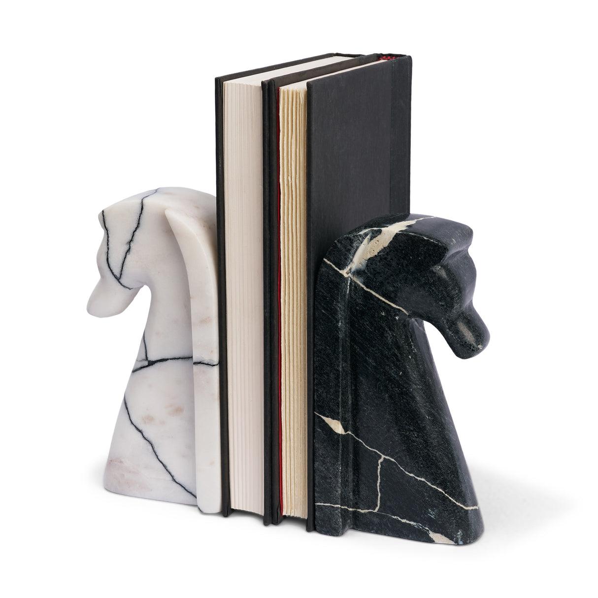 Cavalli Black and White Marble Horse Bookends from Mercana - Luna Furniture