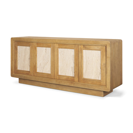 Valterra Light Brown Wood w/ Travertine 4 Door Sideboard from Mercana - Luna Furniture