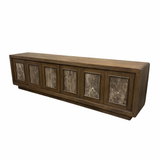Valterra Dark Brown Wood Media Console with Cappuccino Marble 6 Doors