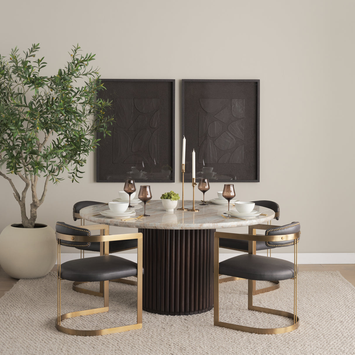 Hollyfield II Charcoal-Brown Leather Seat Gold Iron Frame Dining Chair from Mercana - Luna Furniture
