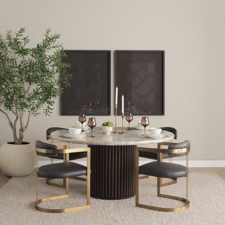 Hollyfield II Charcoal-Brown Leather Seat Gold Iron Frame Dining Chair from Mercana - Luna Furniture