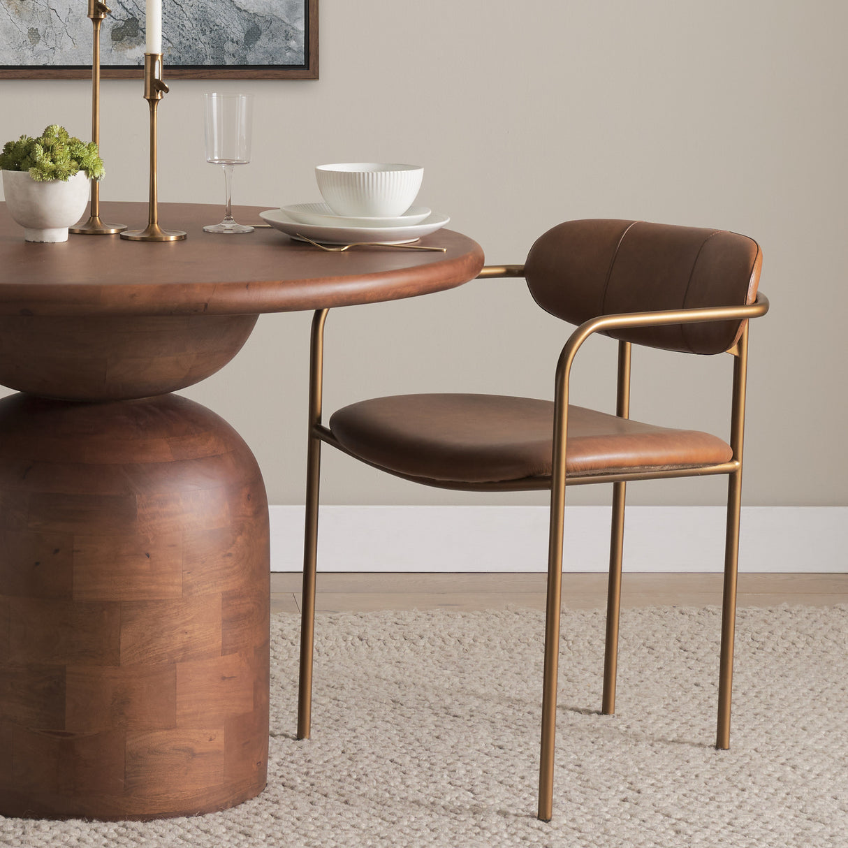 Parker Brown Leather Seat Gold Metal Frame Dining Chair, Set of 2 from Mercana - Luna Furniture