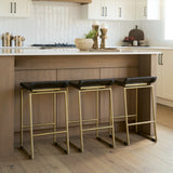 Givens 24.25"H Brown Wood Seat Gold Metal Frame Stool from Mercana - Luna Furniture
