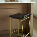 Givens 24.25"H Brown Wood Seat Gold Metal Frame Stool from Mercana - Luna Furniture