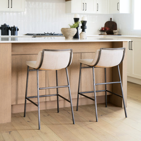Kavalan 33.5" Total Height Beige Upholstered Seat Gray Metal Frame Counter Stool from Mercana - Luna Furniture