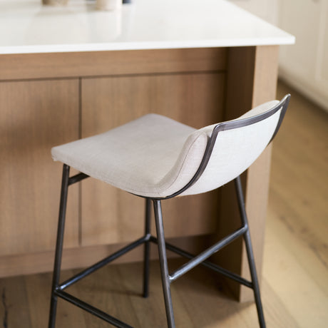 Kavalan 33.5" Total Height Beige Upholstered Seat Gray Metal Frame Counter Stool from Mercana - Luna Furniture