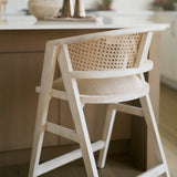 Tabitha 26.75" Seat Height Beige Fabric/Rattan Seat Blonde Wood Frame Counter Stool from Mercana - Luna Furniture