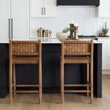 Shane Brown Wood w/ Woven Brown Leather Counter Stool from Mercana - Luna Furniture