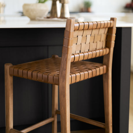 Shane Brown Wood w/ Woven Brown Leather Counter Stool from Mercana - Luna Furniture