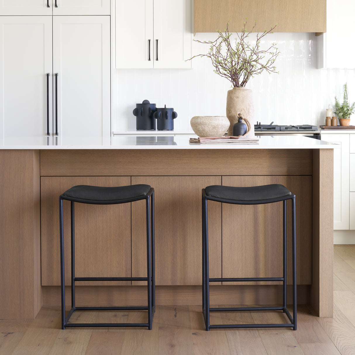 Taniel Black Leather w/ Black Metal Counter Stool from Mercana - Luna Furniture