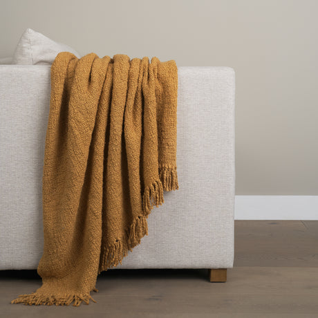 Kambal Mustard Woven Cotton Throw Blanket from Mercana - Luna Furniture