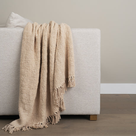 Kambal Light Beige Woven Cotton Throw Blanket from Mercana - Luna Furniture