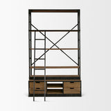 Brodie VIII 57L x 20.5W x 94H Brown Wood Gun-Metal Ladder Four Shelf Shelving Unit from Mercana - Luna Furniture