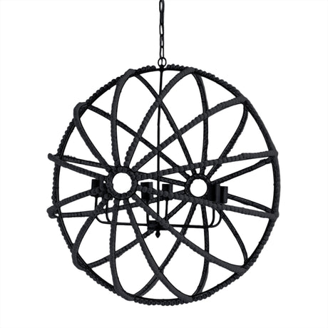 Ava II (35"x36") Black Metal and Wooden Bead Six Bulb Chandelier from Mercana - Luna Furniture