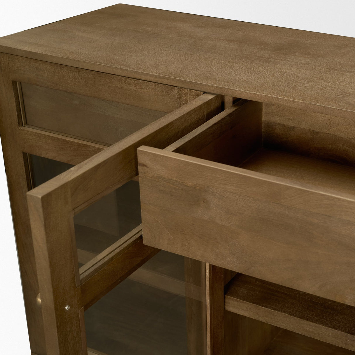 Suri Mid Brown Wood w/ Glass 4-Door Closed Sideboard from Mercana - Luna Furniture